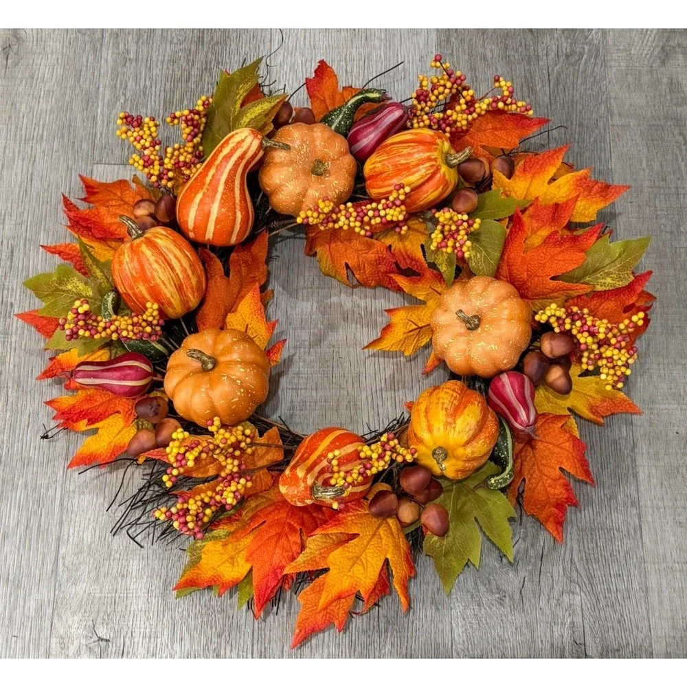 Fall Wreath Pumpkins Farmhouse Thanksgiving Autumn Decor